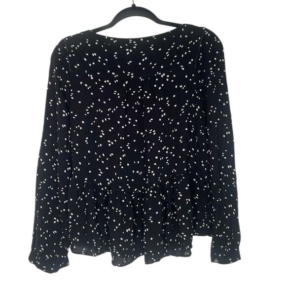 Maeve Anthropologie Cheyenne Black and White Peplum Blouse Long Sleeve - Picture 5 of 11
